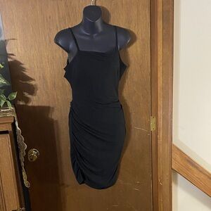 Just Quella Black Bodycon Midi Dress | Tie Front Ruched | NWT Small
